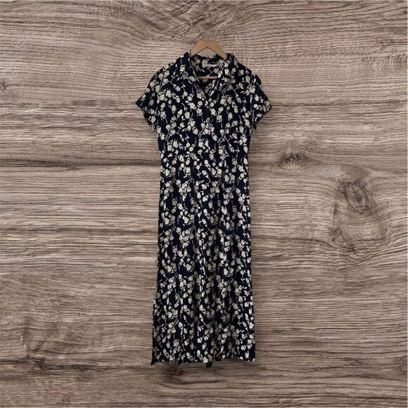 Putumayo Vintage Rayon Maxi Dress 1990s Black Tan Floral Sz M - Picture 1 of 10